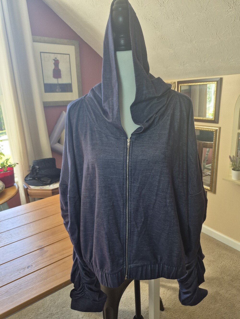 Ashley Stewart Denim Blue Zip Up Lightweight Hoodie - Size 26/28